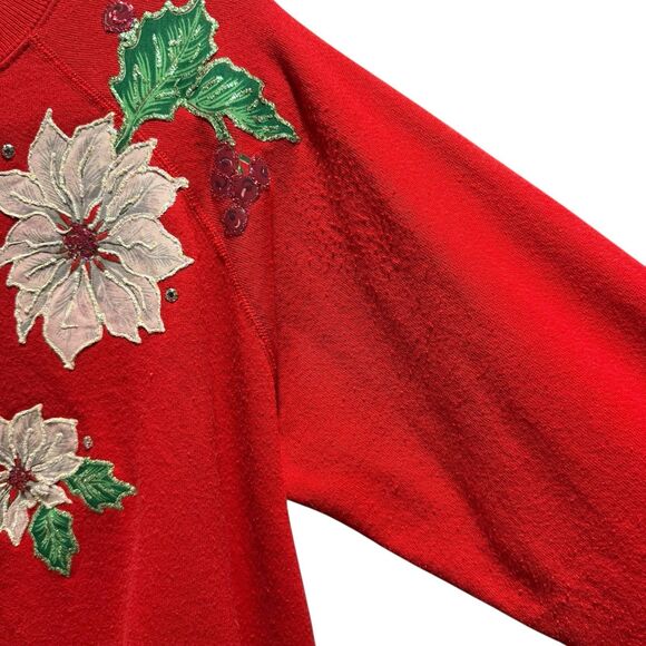 Vintage Hanes Large Holiday Poinsettia Design Christmas Grandma Sweatshirt - Picture 7 of 11